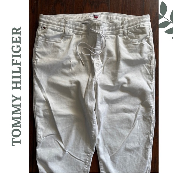 🛍️3/$40 TOMMY HILFIGER White Jogger-Style Pants – Elastic Drawstring Plus XXL - Picture 3 of 9